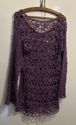 Vestido Mujer Playero Tejido Crochet Talle M Violeta (Usado)