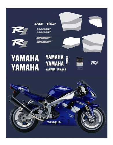Kit Adesivos Moto Compatível Yamaha R1 1999 Azul Cor Branco