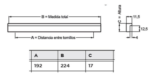 Imagen 2 de 5 de Manija Tirador Barral L Aluminio 192 Mm.