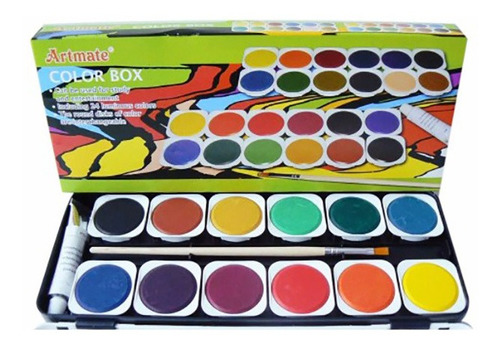 Acuarelas Artmate X 24 Colores Estuche C/pincel+ Pomo Blanco