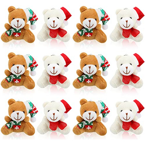 12 Piezas Christmas Joint Mini Bear 3.15 Inch Plush Stuffed