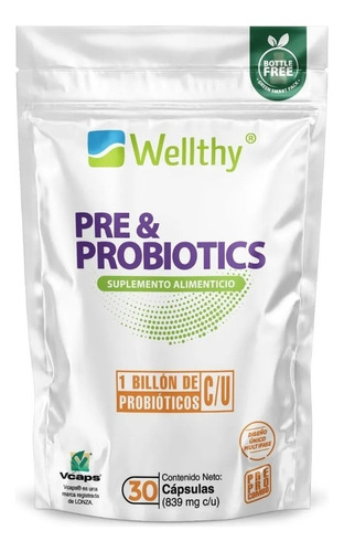 Wellthy Pre & Probiotics Prebiotico Probiotico 30caps Sabor Neutro