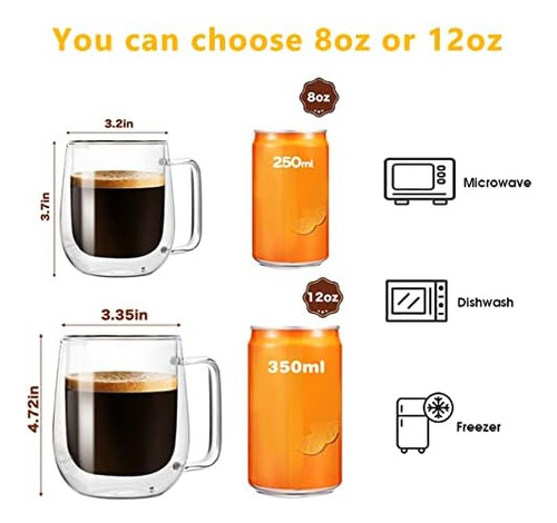 Etermeta - Juego De 2 Tazas De Café De Cristal Con Aislamien