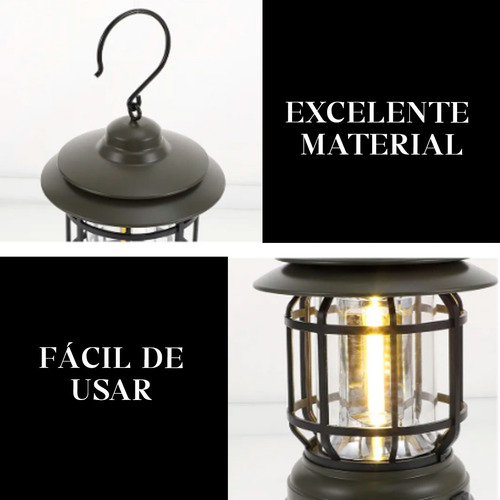 Lampara Farol Portátil Luz Led Jardin Patio 360 Recargable Negro