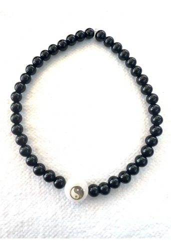 Pulsera Onix Negro Con Dije En Madre Perla Yin Yan