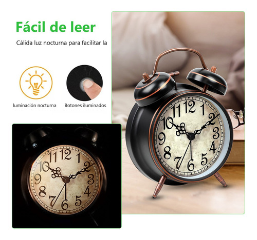 Reloj Despertador Campana Retro Analógico Estilo Vintage