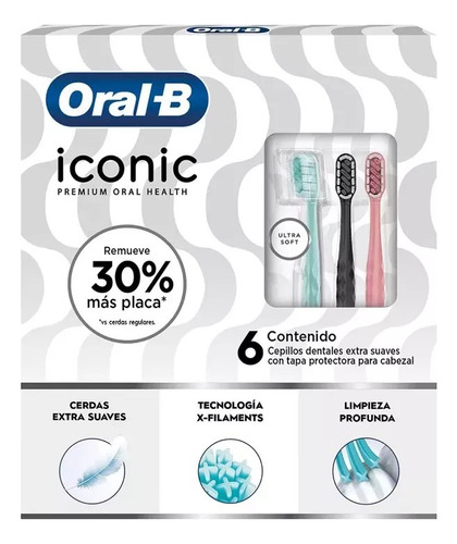 Cepillos Dentales Iconic Premium 6 Pzas Oral-b Color Blanco