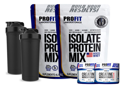 2 Whey Isolate Mix 900g + 2 Creatina + Coqueteleira - Profit Sabor Baunilha