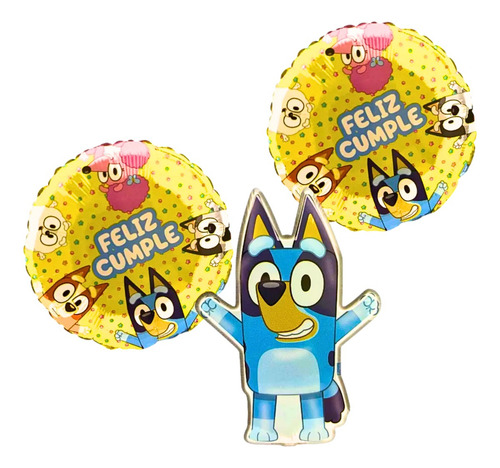 Set 3 Globos Metalizados Bluey Decoración Para Cumpleaños Color Amarillo