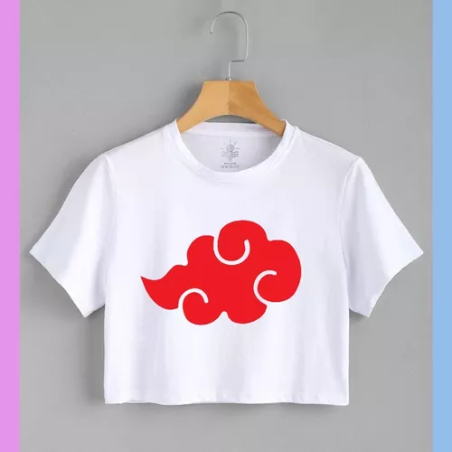 Cropped Camiseta Feminino Akatsuki Naruto Aldeias Nuvem Top!