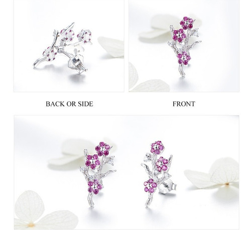 Aretes Flor De Sakura Plata Esterlina S925 Con Zirconias