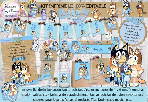 Kit Imprimible Candy Bar Bluey 100% Editable