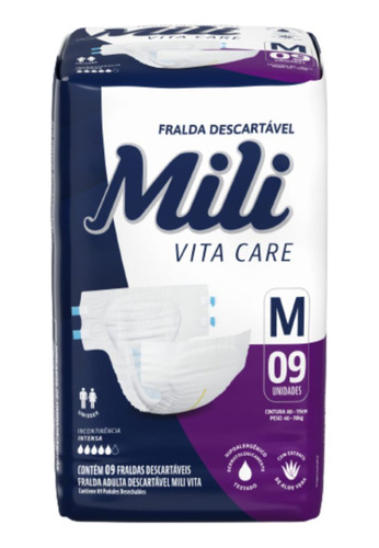 Fralda Geriátrica Mili Vita Care Tam M Com 9 Un - Mili