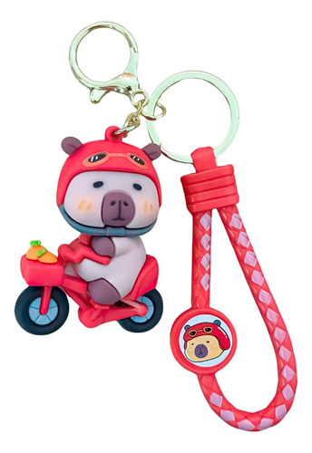 Llavero Pvc Suave Con Ganchito Carpincho Capybara Ciclista Rojo