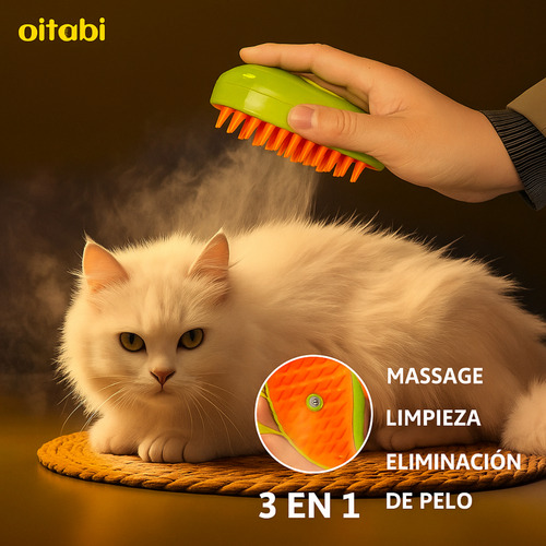 Cepillo A Vapor 3 En 1 Para Mascotas Con Carga Usb Color Verde (clicuc) Ideal Para Masajear, Limpiar Profundamente Y Eliminar El Pelo Suelto De Forma Suave Y Eficaz
