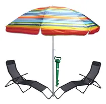 Comprar 2 Reposeras  Camastro Plegable + Sombrilla + Soporte Playa