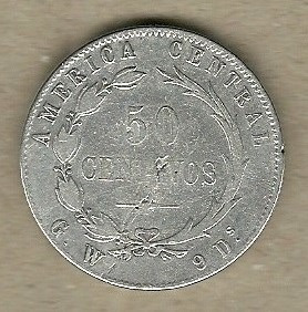 América Central 50 Centavos Costa Rica 1880 Plata F-vf C904 
