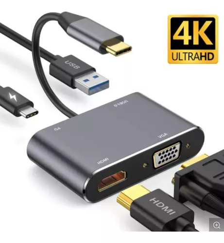 Adaptador Cable Usb C Hdmi 4k/vga/tipo C/usb 3.0 Hub 4 En 1