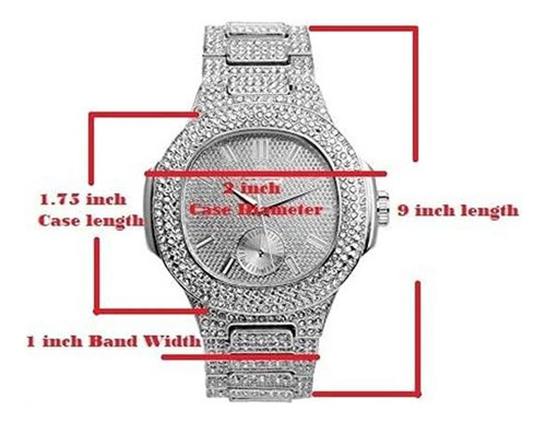 Charles Raymond Bling-ed Out Pulsera Cubana Con Reloj De Hip