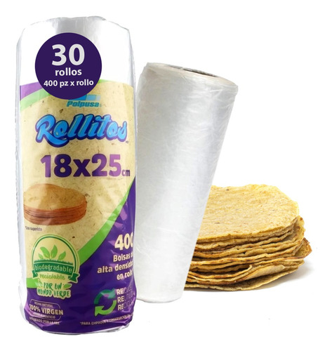 Bolsa 18x25 Cm Biodegradable 30 Rollos X 400 Pzas Por Rollo