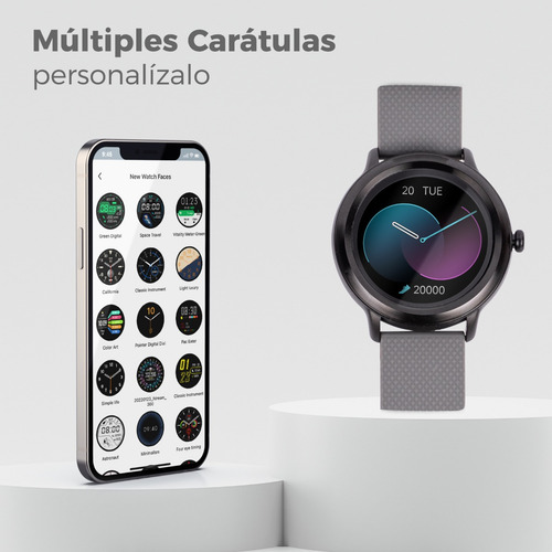 Smartwatch Techzone Casual Contra Salpicaduras Grado Ip 67 Color de la caja Negro y Blanco Color de la correa Gris