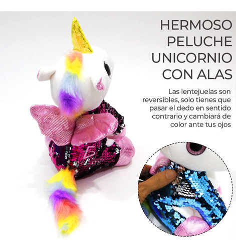 Unicornio Pony Arcoíris Lentejuela Peluche Juguete Suave
