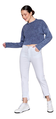 Jeans Cenitho Mom Blanco Ventana Desflecado Elastizado