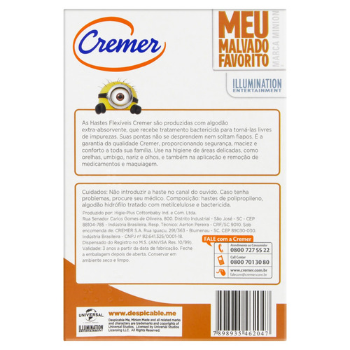 Imagem 2 de 2 de Hastes Flexíveis Meu Malvado Favorito Cremer Caixa 75 Unidades