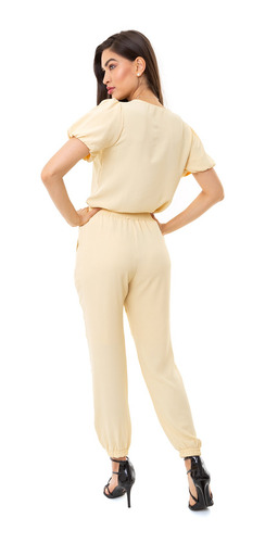Conjunto Kinara Crepe Manga Curta Amarelo