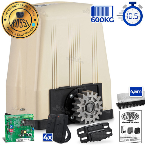 Kit Motor Rossi Dz3 Sk Turbo 4,5 Crem 4 Control Portão 600kg Cor Branco Frequência 433mhz Tamanho da engrenagem Z17 220V