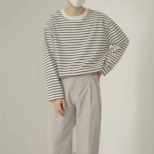 Camiseta Casual A Rayas De Manga Larga Con Cuello Redondo Pa