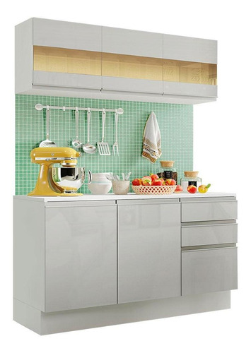 Cozinha Compacta 100% Mdf Madesa Smart 120 Cm Balcão Tampo Cor Branco