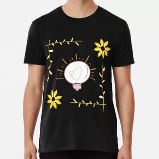 Remera Pink Light Bulb With Yellow Flower Border Algodon Pre