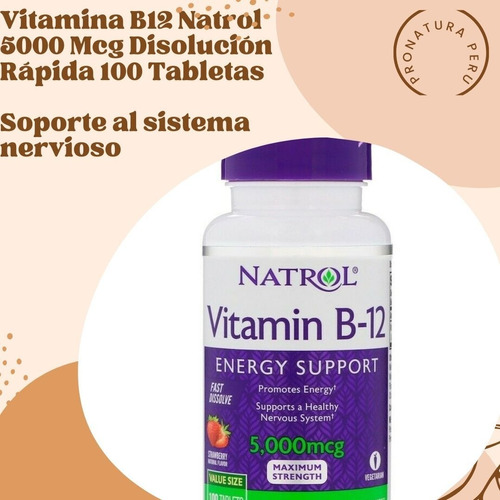 Vitamina B12 Natrol 5000 Mcg Disolución Rápida 100 Tabletas