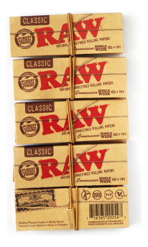 Rolling Papers Raw Classic, Unico Width, 68 Mm, 5 Cuadernill