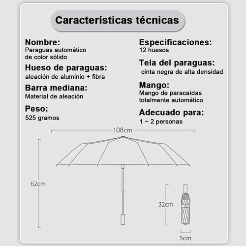 Banna Negro Paraguas Plegable Automático, Antiviento, Luz Led, Abrir Y Cerrar Automático, Robusto Ligero Resistente, , Adultos, Hombres Y Mujeres, Grande Con 12 Varillas