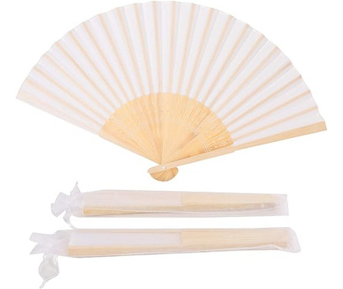 Abanicos De Mano Bambu Y Seda Con Bolsa Regal Blanc Pack 50