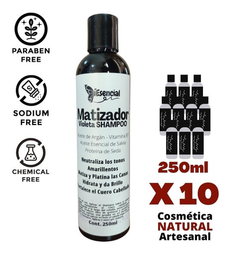 Shampoo Matizador Violeta Natural Plata 250ml Mayoreo (10pz)