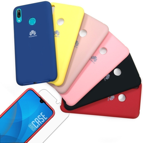 Estuche Silicona Color Huawei Y7 2019 + Vidrio Ceramica Flex