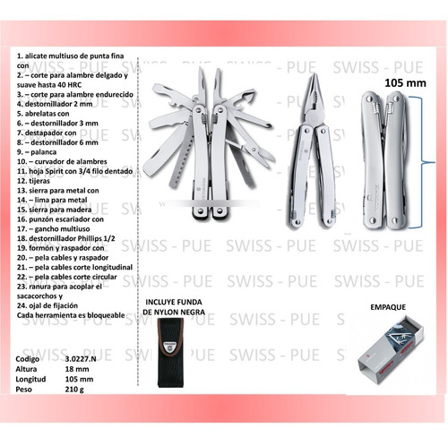 Imagen 2 de 3 de Navaja Swisstool Spirit Xc, En Estuche, Victorinox (3.0227)