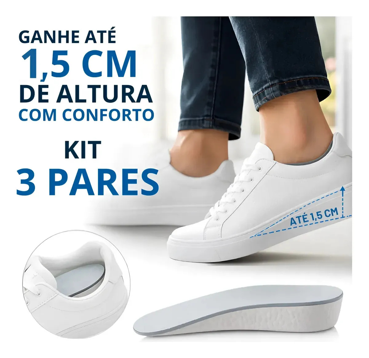 Palmilha Aumenta Altura 1,5cm Compensatória Ortopédica 3 Pares
