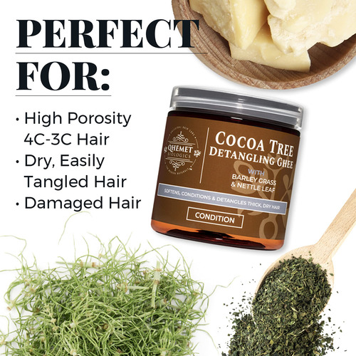 Qhemet Biologics Cocoa Tree Detangling Ghee W/ Barley Grass