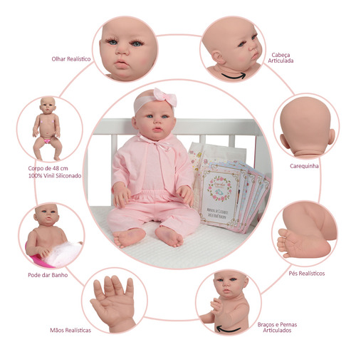Boneca Reborn Careca Princesa Abigail Toda De Vinil 10 Itens