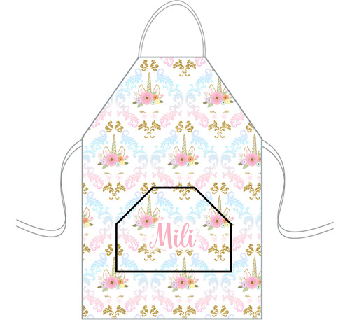 Delantal Cocina Mediano Para Niños Mini Chef Personalizado Unicornio 2 Personalizado