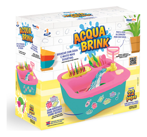 Pia De Cozinha Infantil Acqua Brink Com 22 Acessórios Cor Verde Rosa Xplast