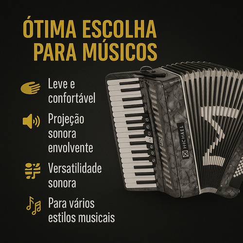 Acordeon Michael 120 Baixos Acm12007 Prd Vermelho