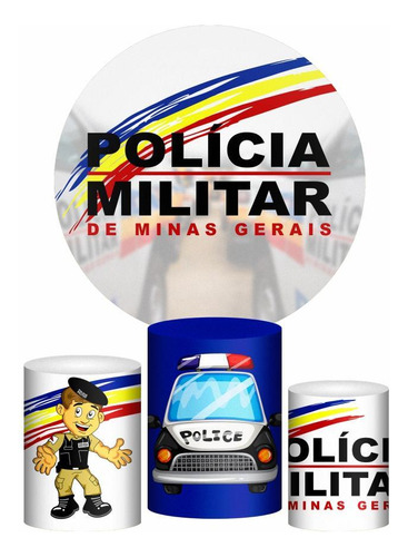 Trio Capa Cilindro + Painel Redondo Policia Militar 1,50m