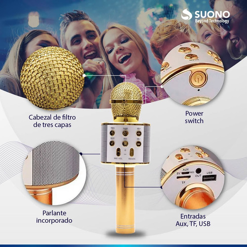 Imagen 7 de 10 de Microfono Karaoke Bluetooth Parlante Usb Recargable Fiestas