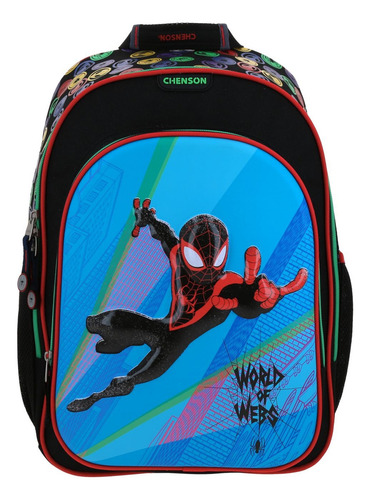 Mochila Grande Escolar Chenson Miles Morales Feiquer Niño Color Negro Diseño De La Tela Liso