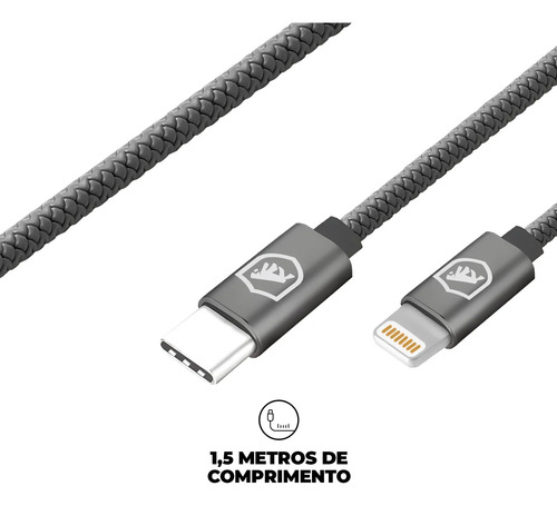 Cabo Turbo Lightning Tipo C Symetric 1,5m Resistente Gshield